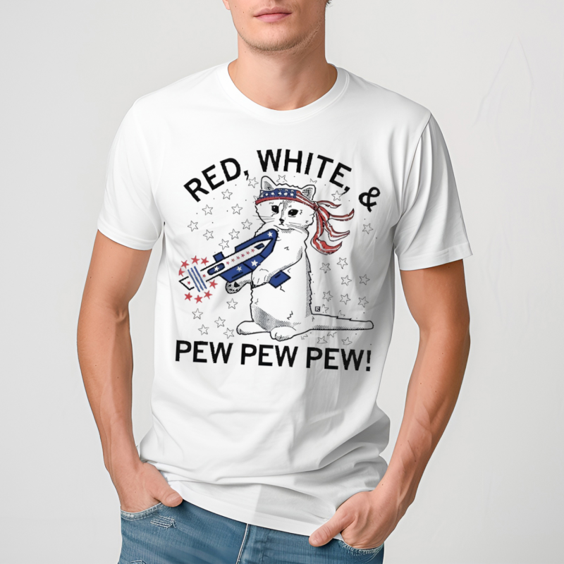 Red White And Pew Pew Pew Cat 4th July Shirt