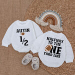 Custom Halfway To The One Yard Line Football Birthday Matching Baby Romper