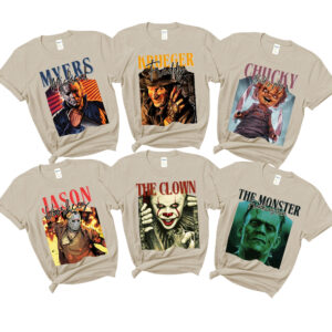 Custom Jason Voorhees Michael Myers Chucky Childs Play The Clown Frankenstein Monster Horror Movie Characters Matching Halloween Shirt