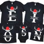 Custom Reindeer Rudolph Santa Christmas Monogram Family Matching Shirt