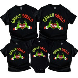 Custom Name With Grinch Family Matching Christmas Party 2024 Shirt