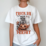 Raccoon With Pumpkin Trick Or Trashy Halloween Shirt