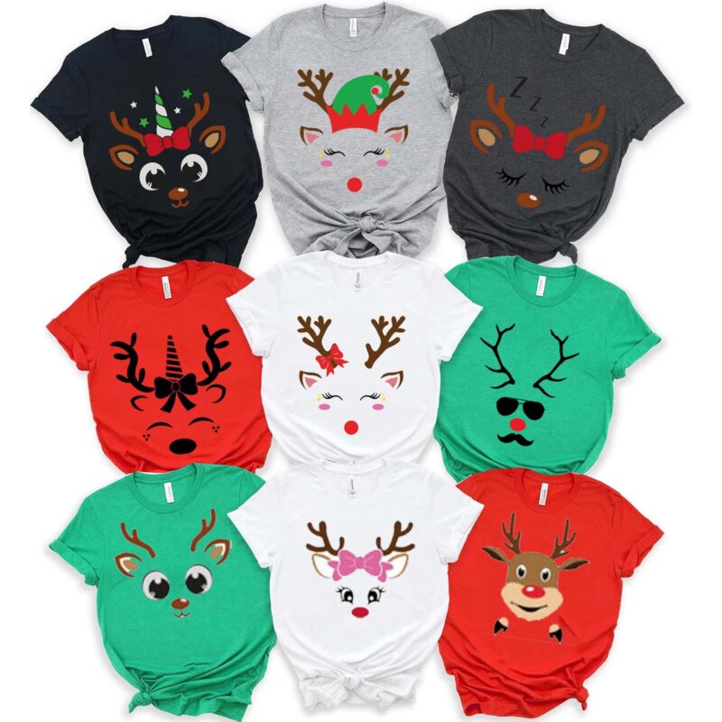 Reindeer Winter Deer Face Winter Women Custom Matching Christmas For Family Shirt