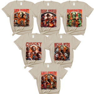 Custom Jason Voorhees Freddy Krueger Frankenstein Chucky Michael Myers Horror Movie Matching Halloween Shirt