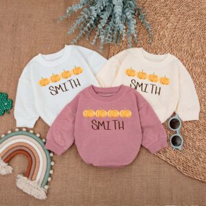 Personalized Pumpkin Halloween Matching Baby Romper