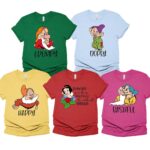 Snow White And Seven Dwarfs Halloween Costume Group Matching Shirt, Grumpy Happy Sleepy Sneezy Bashful Dopey Doc Family Group Shirt