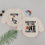 Custom Halfway To The One Yard Line Football Birthday Matching Baby Romper