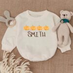 Personalized Pumpkin Halloween Matching Baby Romper