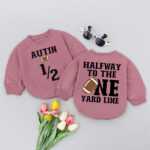 Custom Halfway To The One Yard Line Football Birthday Matching Baby Romper