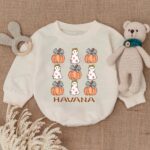 Personalized Pumpkin Spooky Halloween Matching Baby Romper