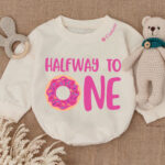 Custom Half Way To One Donut Birthday Matching Baby Romper