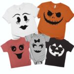 Halloween Pumpkin Face Costume Group Shirt, Custom Halloween Pumpkin Face Party Group Shirt