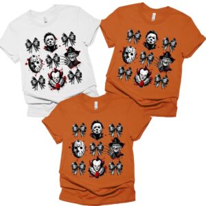 Horror Movies Characters Coquette Bow Halloween Matching Shirt