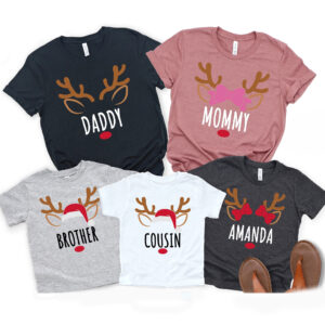 Personalized Reindeer Name Family Matching Christmas Group Shirt