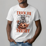 Raccoon With Pumpkin Trick Or Trashy Halloween Shirt