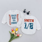 Custom Name And Number Football Half Way To First Baby Romper