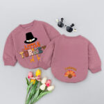 Custom Name Little Turkey Pilgrim Hat Thanksgiving Baby Romper