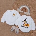 Custom Name My First Halloween Little Pumpkin Matching Baby Romper