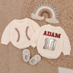 Custom Name Baseball Birthday Matching Baby Romper