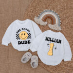 Custom Name And Number Smile One Happy Dude Baby Romper