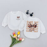 Personalized Game Day Coquette Football 2 Sides Birthday Matching Baby Romper