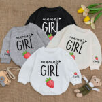 Custom Name Mamas Girl Strawberry Matching Baby Romper