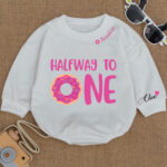 Custom Name Half Way To One Donut Birthday Baby Romper