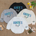 Custom Name Aunties Boy Birthday Matching Baby Romper, Birthday Boy Romper