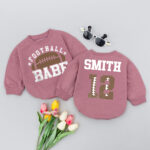 Personalized Football Babe With Name And Number On The Back Matching Baby Romper