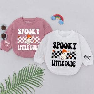 Custom Name Spooky Little Dude Halloween Baby Romper