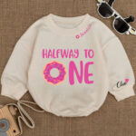 Custom Name Half Way To One Donut Birthday Baby Romper