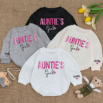 Custom Name Aunties Girl Birthday Matching Baby Romper, Birthday Girl Romper