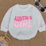 Custom Name Aunties Girl Birthday Baby Romper, Baby Girl Pink Jumpsuit