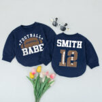 Personalized Football Babe With Name And Number On The Back Matching Baby Romper