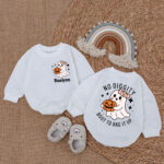 Custom Name Little Boo Pumpkin No Diggity Bout To Bag It Up Halloween Baby Romper