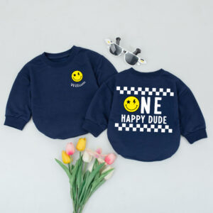 Personalized One Happy Dude Family Matching Baby Romper, Gift Birthday Kid