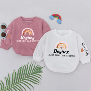 Custom Name Rainbow Besties Just Like Our Moms Baby Romper