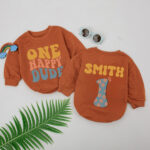 Custom Name And Numbers One Happy Dude Birthday Baby Romper