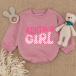 Custom Name Aunties Girl Birthday Baby Romper, Baby Girl Pink Jumpsuit