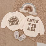 Personalized Football Babe With Name And Number On The Back Matching Baby Romper