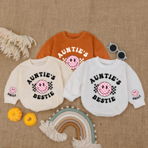 Custom Name Smile Aunties Bestie Matching Baby Romper