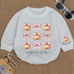 Custom Name Pumpkin Patch Girly Coquette Birthday Matching Baby Romper