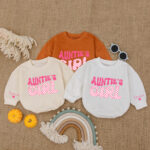 Custom Name Aunties Girl Birthday Baby Romper, Baby Girl Pink Jumpsuit