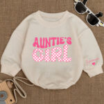 Custom Name Aunties Girl Birthday Baby Romper, Baby Girl Pink Jumpsuit