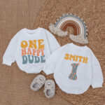 Custom Name And Numbers One Happy Dude Birthday Baby Romper