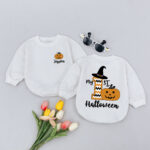 Custom Name My First Halloween Little Pumpkin Matching Baby Romper