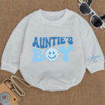 Custom Name Aunties Boy Birthday Baby Romper, Bubble Baby Romper