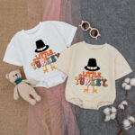 Custom Name Little Turkey Pilgrim Hat Thanksgiving Baby Romper