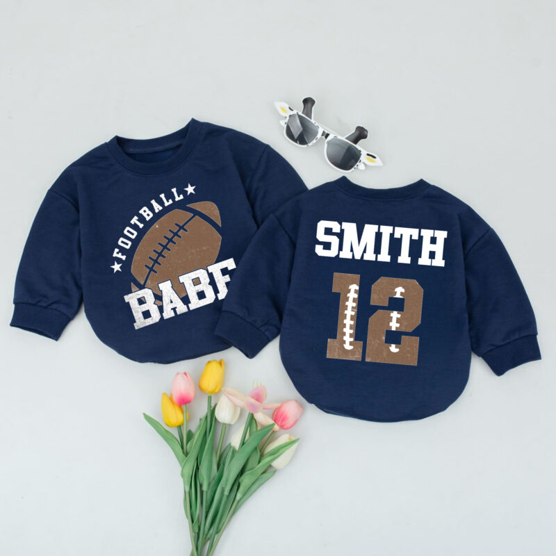 Custom Football Name And Number Matching Baby Romper