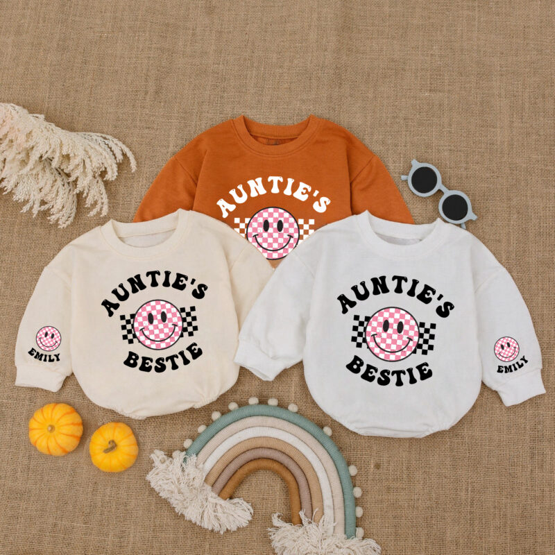 Custom Name Smile Aunties Bestie Matching Baby Romper